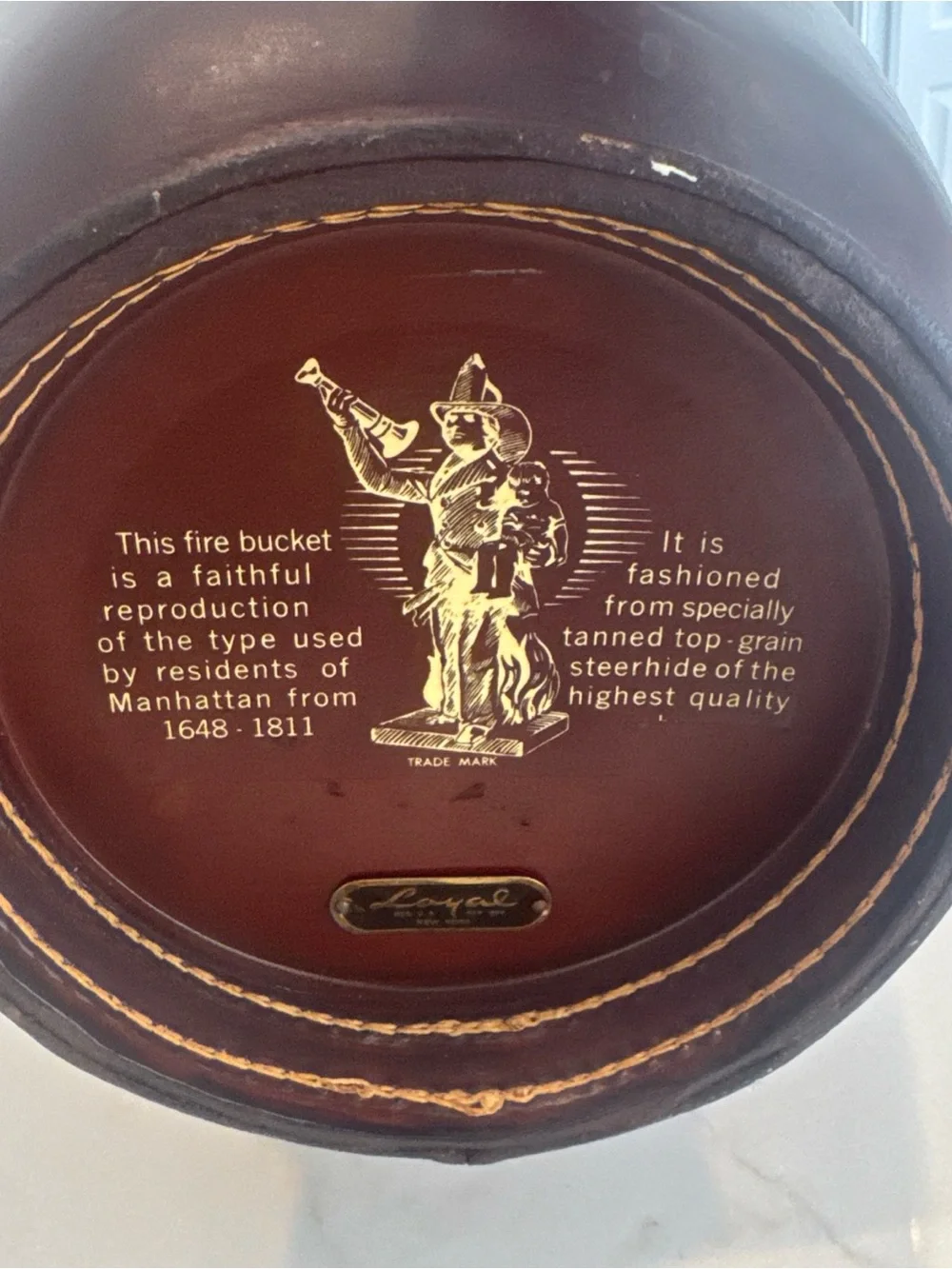 Brown Leather Barrel Ice Bucket with Eagle Finial
